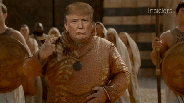 We start out with Trump turning away Khaleesi and her Dothraki followers, maybe because he fears they're all just a bunch of rapists and drug-smugglers.