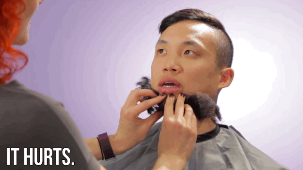 So, we asked a make-up artist to give them fake beards for the day.