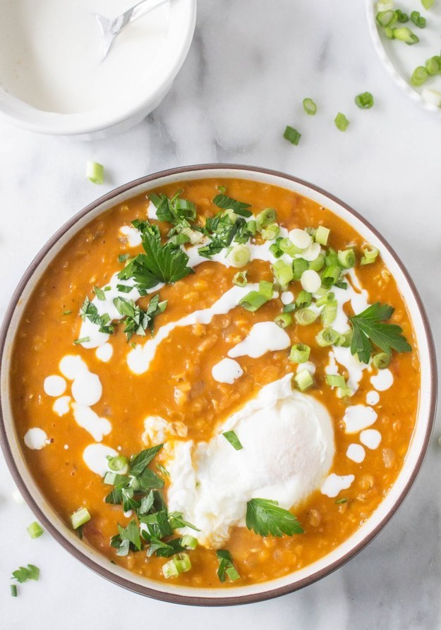 Lentil Soup With Poached Egg and Spiced Oil Drizzle