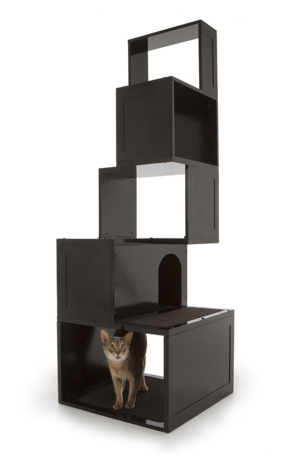 This sleek cat tower that can also be used as a shelving unit.