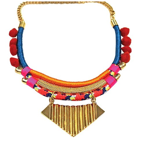 This colorful and textural necklace laced with gold accents.