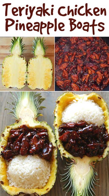 These Teriyaki Chicken Pineapple Boats Are Actually So Easy The pineapple is the vessel/bowl but is not in the actual dish. these teriyaki chicken pineapple boats