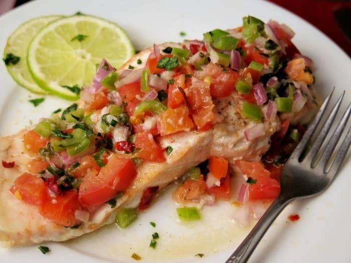 Baked salmon with fresh salsa