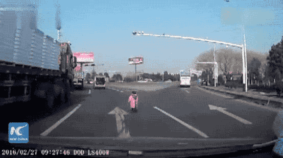 You can see the boy come to a slow halt, realizing the van isn't going to stop, watching it roll further and further away.