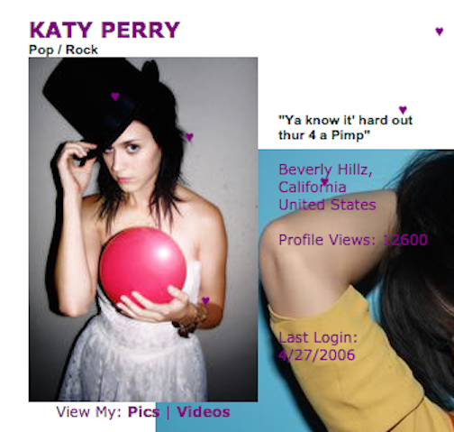 a pic of katy perry&#x27;s myspace