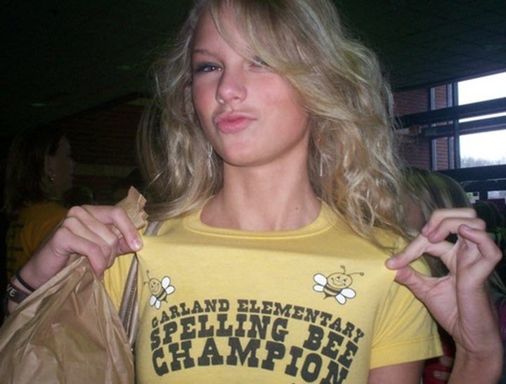 showing off her spelling be shirt