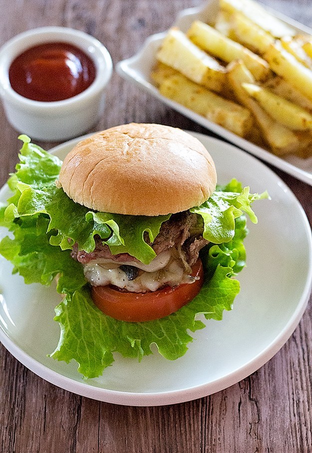 Mushroom & Onion Stuffed Cheeseburger