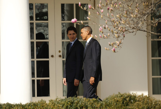 This is just a friendly, not-at-all romantic stroll past some spring blooms. Trudeau's eyes kind of suggest they're sharing an intimate moment, but IT'S FINE. IT'S FINE.