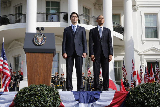 Canadian Prime Minister Justin Trudeau is in Washington for an official, bro-tastic visit with Barack Obama. And it's totally fine. Look, they're just standing there.