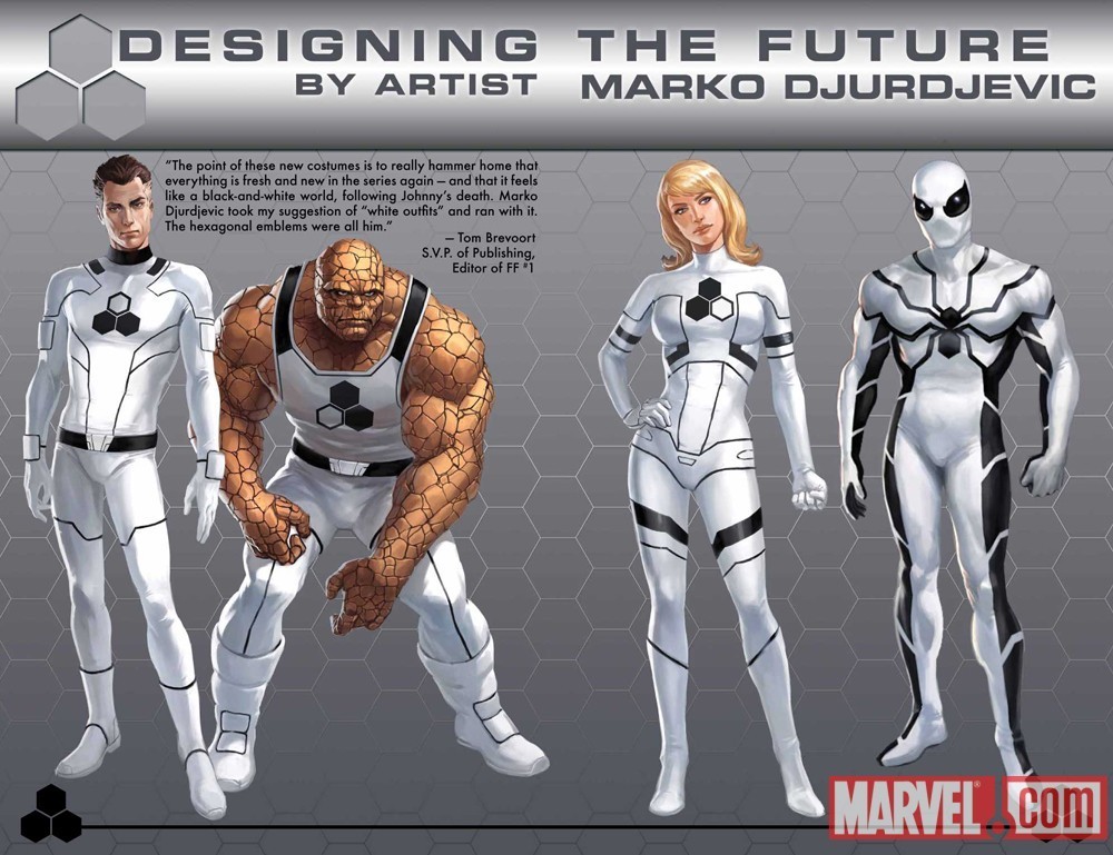 En ese entonces se llamaban Future Foundation y usaban trajes blancos. Spider-Man se unió al equipo después de la muerte de Johnny Storm (la Antorcha Humana).