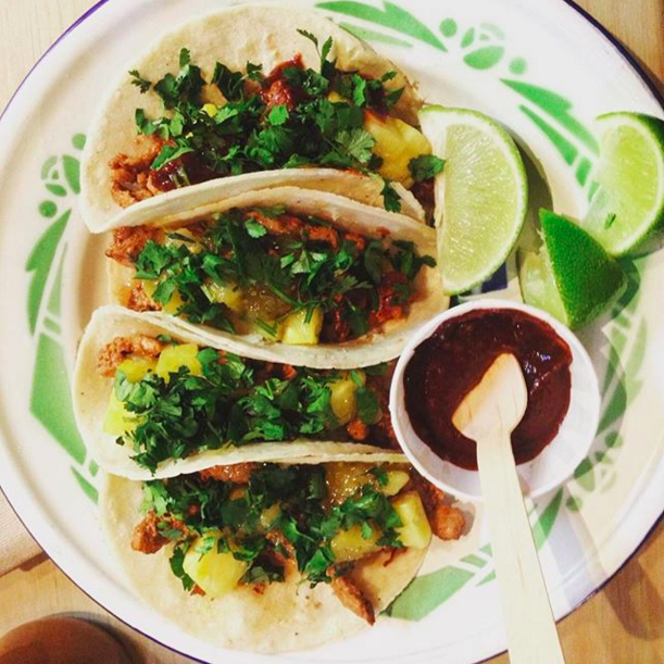 Or what about these tacos al pastor with some chopped pineapple, drenched in lime juice and chipotle salsa?