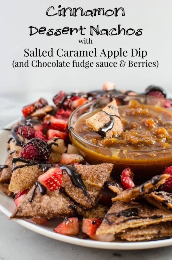 Cinnamon Dessert Nachos with Salted Caramel Apple Dip