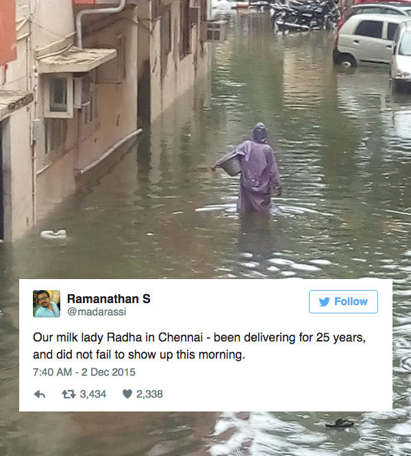 One woman, amidst the city's heaviest rains in a century, sets out to serve customers relying on her.