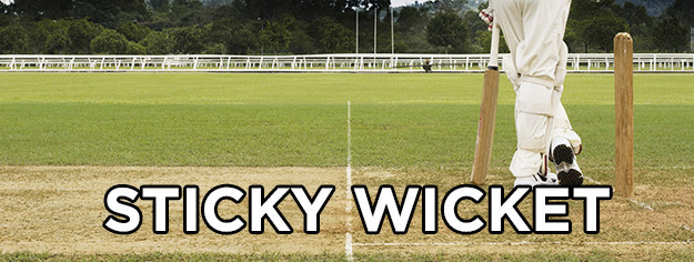 Ben A: That one guy on the opposing team who just won’t stop touching you.Casey: An athlete who accepts bribes.Emily: When you get food on your bat or stick or whatever.Natalie: Someone dripped suncream on the wicket like a moron.Actual meaning: To describe difficult circumstances. Originally from cricket to describe the troubles of dealing with a damp pitch.