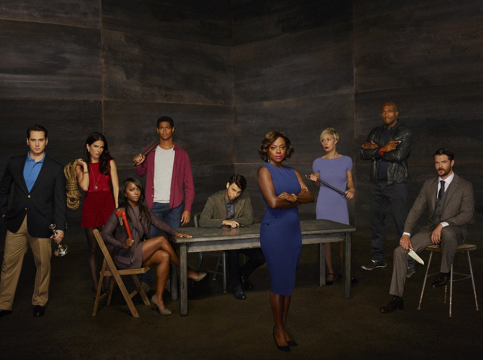 The cast of How to Get Away with Murder: Matt McGorry, Karla Souza, Aja Naomi King, Alfred Enoch, Jack Falahee, Viola Davis, Liza Weil, Billy Brown, and Charlie Weber.