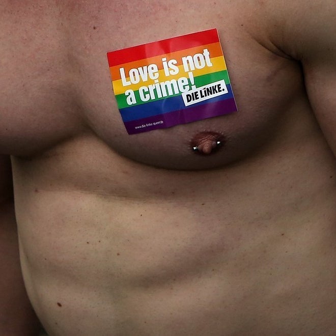 A participant in Berlin&#x27;s gay pride parade.