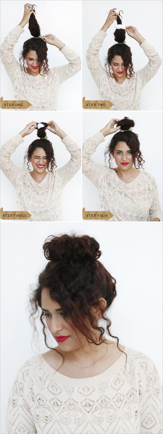 Make your sock bun a little undone by leaving a few face-framing tendrils out.