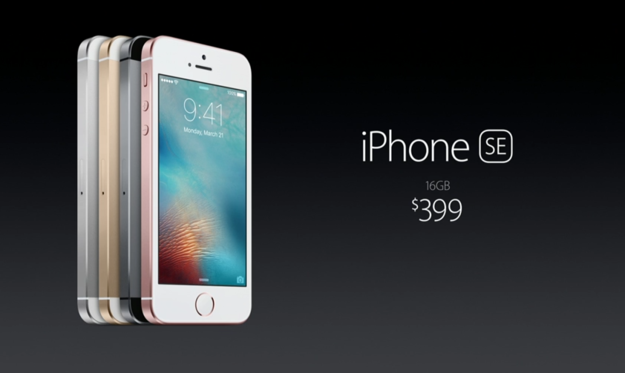 Apple's (Small) iPhone Event By The Numbers The entry level price for the new iPhone SE is $399 — the lowest price of an iPhone ever (it will only get you the 16 gigabyte one, however).