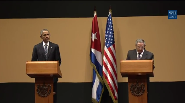 President Obama and Cuban President Raul Castro delivered statements to the press Monday, during Obama's historic three-day visit to Cuba.