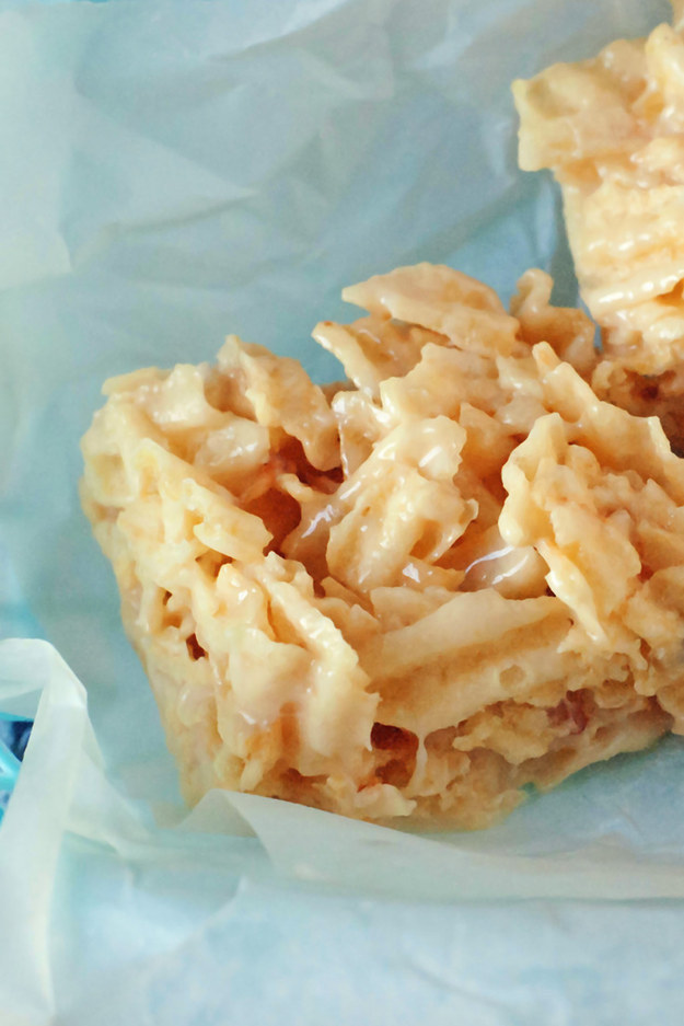 A batch of marshmallow treats made with Ruffles potato chips instead of Rice Krispies: