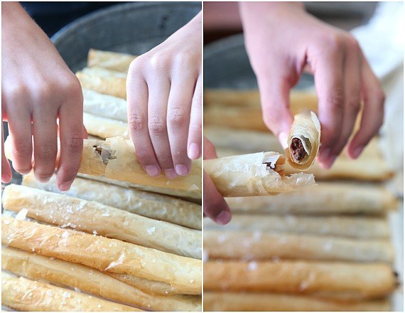 Salty Nutella cigars rolled up in phyllo dough: