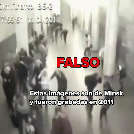 Las imágenes se han difundido en Twitter como si hubiesen sido grabadas en el aeropuerto de Bruselas. En realidad, como ha demostrado Libération, fueron tomadas en Minsk, Bielorrusia, en 2011. El vídeo se grabó en los atentados del 11 de abril de ese año, que dejaron 14 muertos.