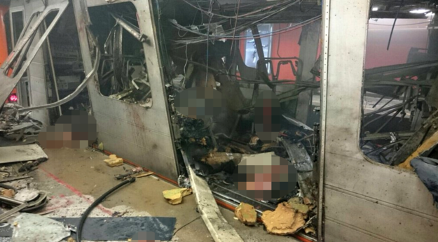 Une photo présentée comme prise dans le métro à Maelbeek après l'explosion.