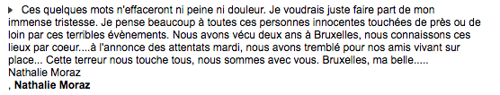 On peut lire de nombreux messages de personnes qui ont vécu un temps en Belgique. Comme cette femme qui explique: «nous avons tremblé pour nos amis vivant sur place».