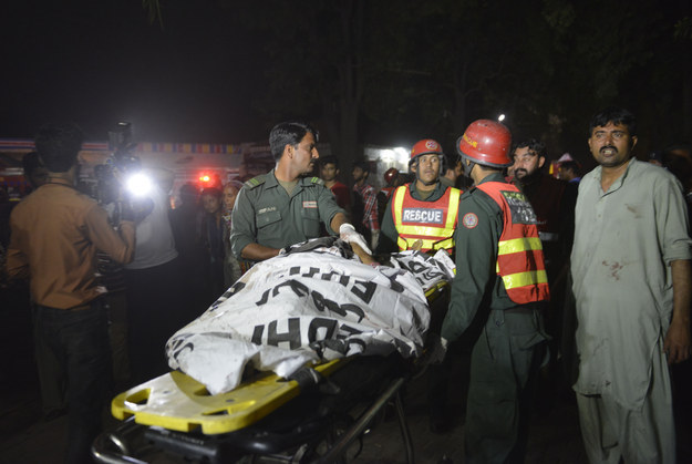 Dozens of people were killed and injured in the Pakistani city when a suspected suicide bomber attacked a crowd meeting in a park on Sunday evening.