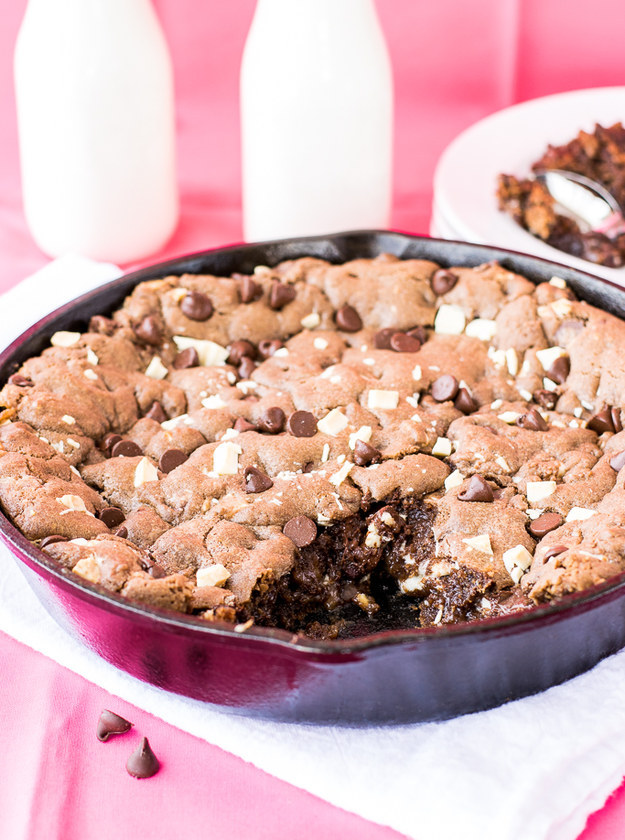 Triple Chocolate Skillet Cookie with Salted Caramel