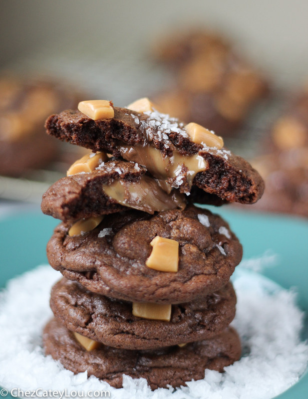 Salted Caramel Stuffed Chocolate Cookies