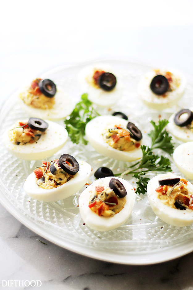 Bacon and Olives Deviled Eggs