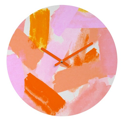 A clock with brightly colored brushstrokes.