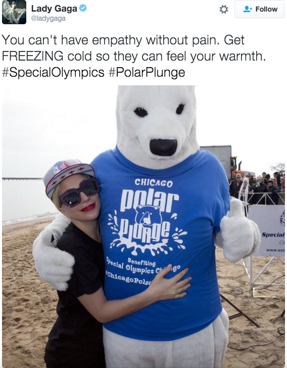 Lady Gaga again participated in the Chicago Polar Plunge to raise money for the Special Olympics.