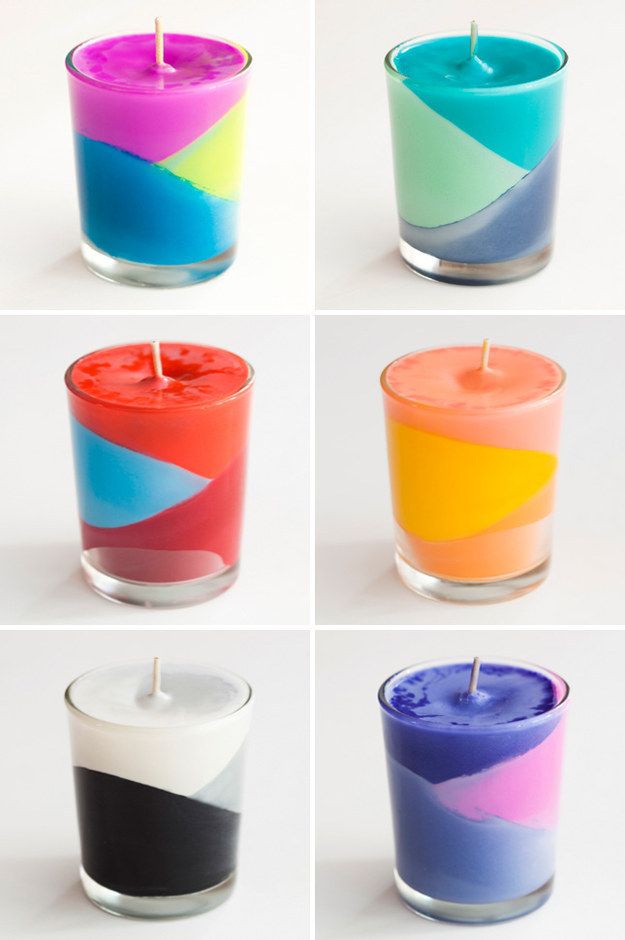 Melt down some crayons into these gorgeous candles: