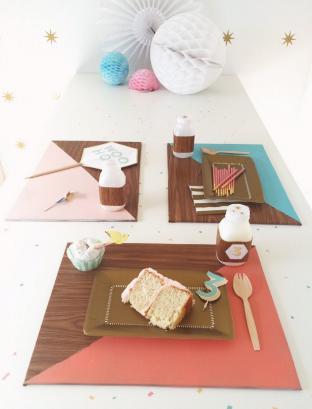 Get fancy with these ~faux bois~ colorblock place mats: