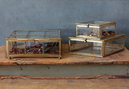 Gold and glass trinket boxes that actually look like antiques.