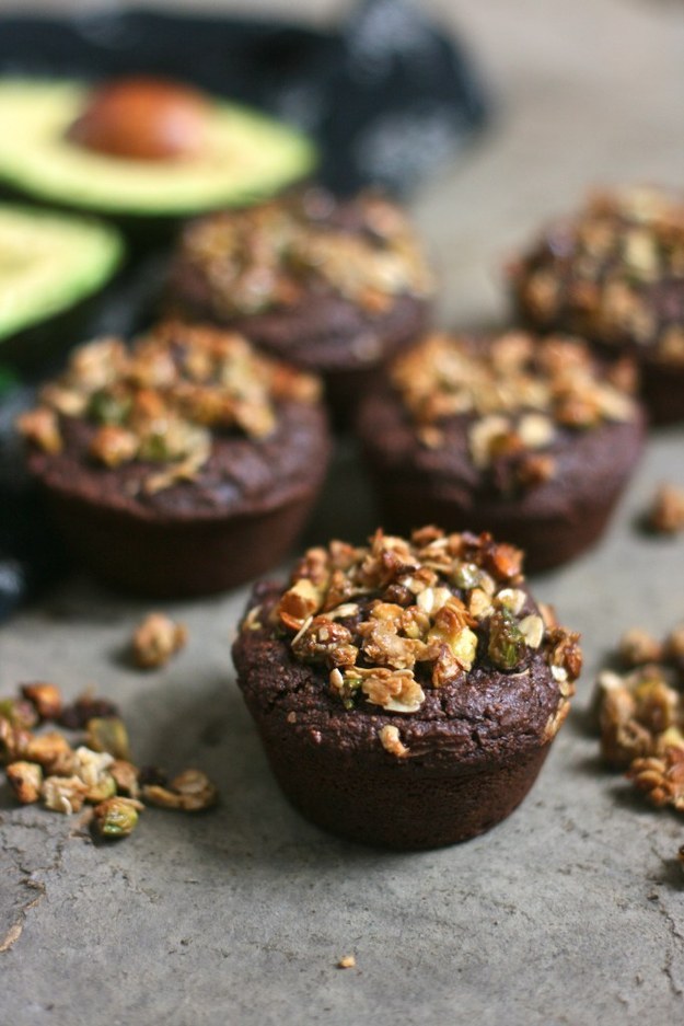 Chocolate Avocado Muffins With Toasted Pistachio Crumble