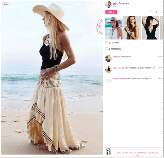 La pollera de Free People cuesta $248. La foto se encuentra al final de la página del producto.