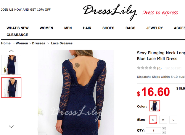 Y la versión del sitio web de DressLily.