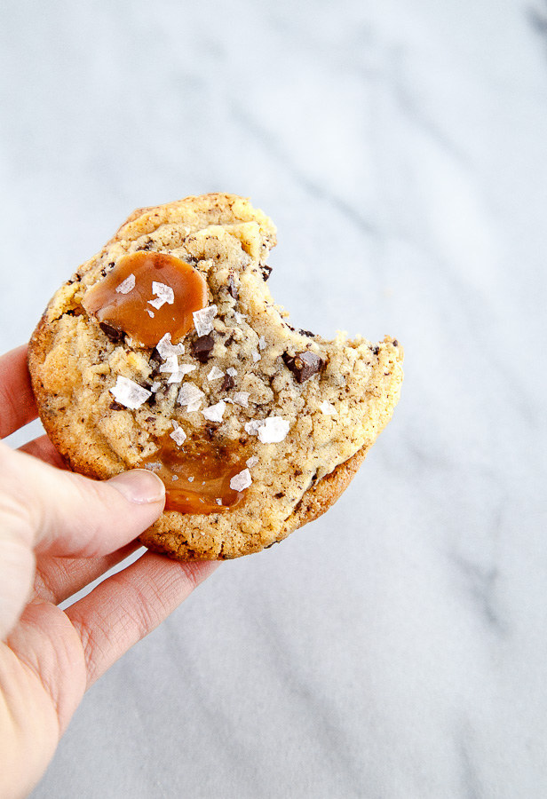 Big Salty Chocolate Chip Cookies with Caramel. Get the recipe here.