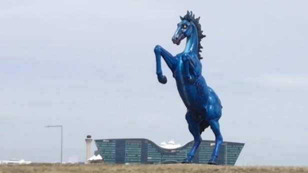 Something truly creepy is the blue horse statue outside the airport itself. Titled Mustang, but nicknamed "Blucifer" by conspiracy theorists, this statue is 32 feet tall and 9,000 pounds. Its eyes glow red at all hours of the day and night, causing some to speculate that the statue is meant to represent the Fourth Horseman of the Apocalypse from the biblical book of Revelations. The Fourth Horseman specifically represents Death.The creepiest part is that the statue's artist, Luis Jiménez, was actually killed by the statue. In 2006, before the statue had been completed, a piece of the statue fell on him and severed an artery in his leg.