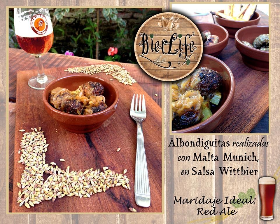 Entonces... unas albondiguitas realizadas con malta munich en salsa wittbier se acompaña muy bien con una cerveza Red Ale.Los sabores se unen en tu boca para crear nuevas notas y placeres.