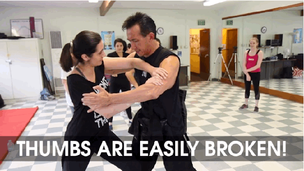 We learned to protect our thumbs when grabbing any attackers...