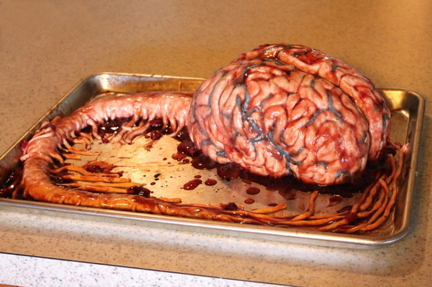 She makes totally edible cakes that take on very unique forms, like this "brain" with the stem attached.