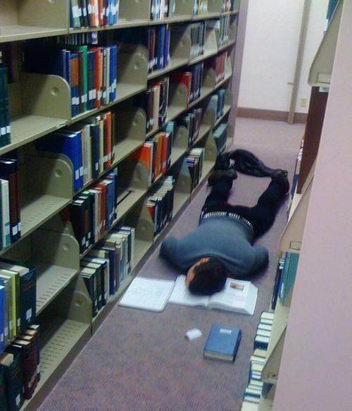 Studying in the library in reality: