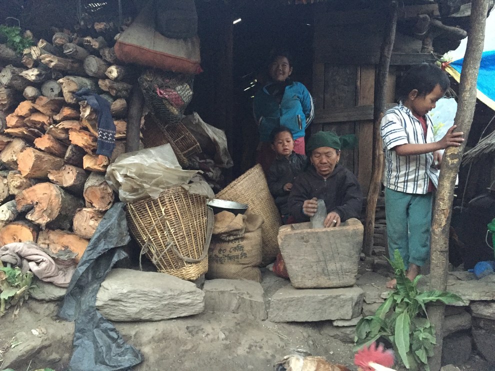 Families in northern Gorkha have only received around 25,000 rupees — $250 — since the quake last year. Many of them have no home, no land to farm, and no money to survive, so they resort to eating corn and steamed nettle leaves, which grow abundantly in the wild.