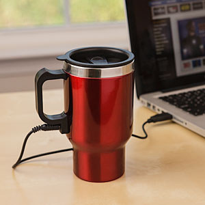 The hassle of commuting is typically lessened by two things: good music and good coffee. To keep the latter warm and delicious on your daily drive, there's this sweet travel mug you can plug into your car or USB port once at work.