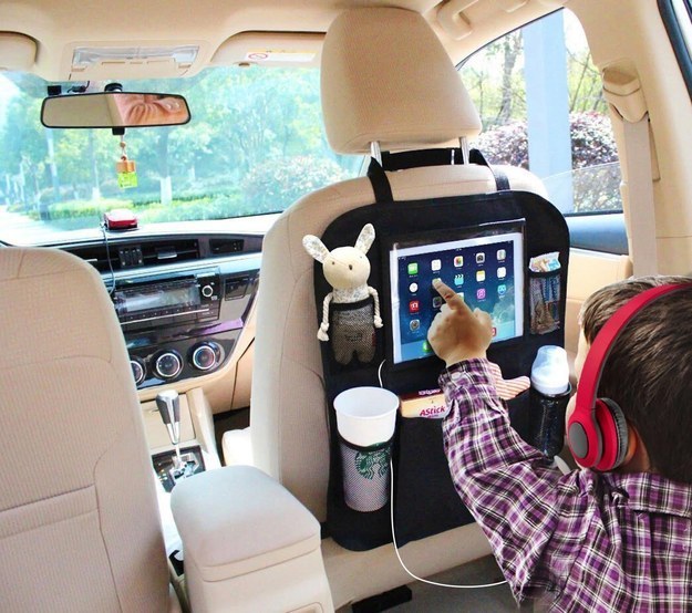Turn a tablet into an instant backseat TV with an over-the-seat hanger.