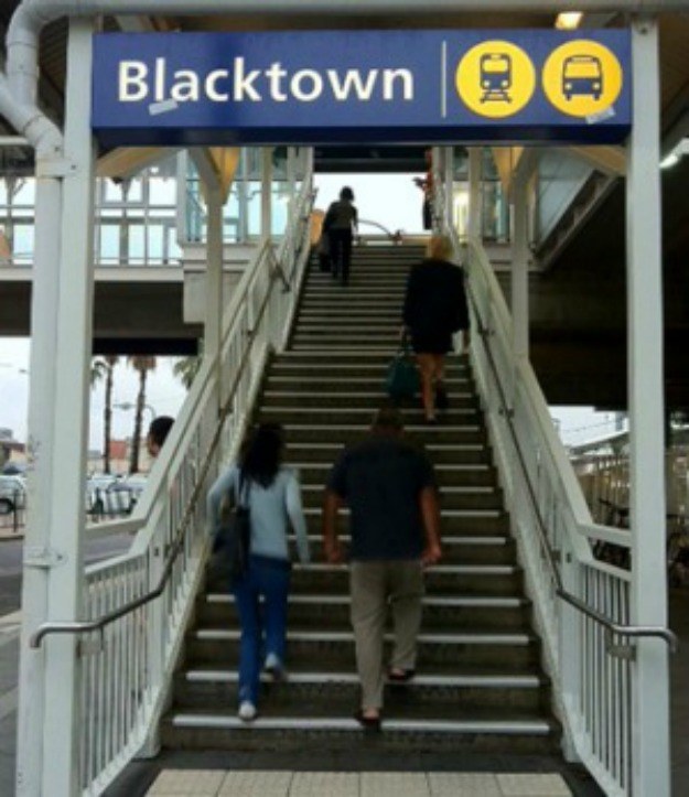 Train driver cheerfully announces, "Next stop: Blacktown."You: "Ugh, great!"